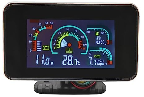 Solimery 4 en 1 LCD 12V/24V VoltíMetro de PresióN de Aceite VoltíMetro Temperatura del Agua Indicador de Combustible de Aceite con Sensor de 10 Mm para CamióN Excavadora