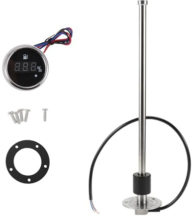 Motoforti Sensor de Nivel de Combustible con Medidor de Combustible para Barco Medidor de Combustible Marino 342mm Metal Tono Plateado Negro 1 Set 0-190 Ohm