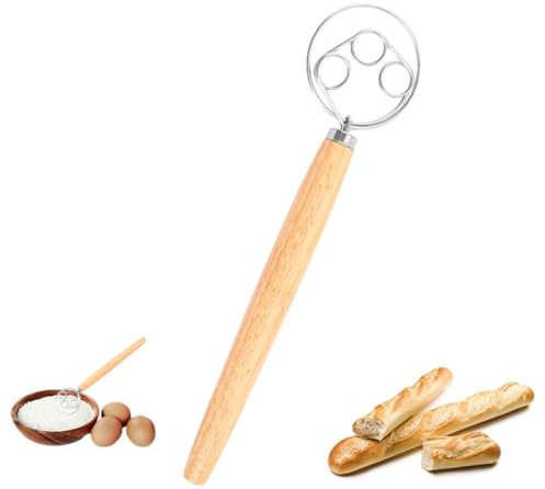 XURJUMI Fouet Danois, Fouet De Pâte Danoise De 33 Cm - Fouet Hollandais - Batte À Œufs - Pâte Danoise - Fouet Avec Manche En Bois - Mixeur - Fil En Acier Inoxydable 304 Pour La Fabrication De