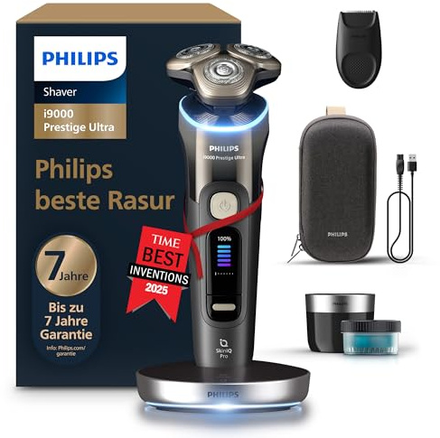 Philips Rasoir i9000 Prestige Ultra, rasoir électrique 100% étanche, technologie Skin IQ Pro, système Triple Lift & Cut, lames de précision NanoTech rotatives à 360°, 5 modes de rasage, XP9405/31