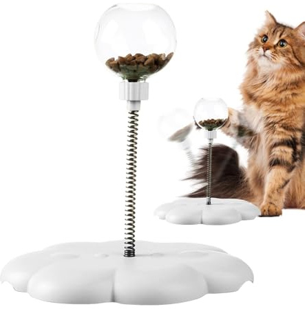 Giocattolo per animali domestici a alimentazione lenta, palla rimovibile che perde con asta a molla, divertente palla dispenser per animali domestici, palla per perdite di cibo per gatti da interno