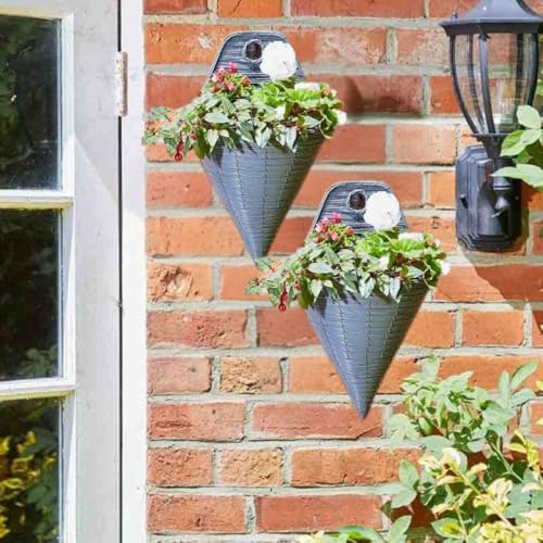 Garden Mile 2 Pack Slate Wall Mount Flower Basket - 14 Waterproof Rattan Hanging Basket - Durable Outdoor Basket For Garden Planter, Patio Decorations, Artificial Flowers, Outdoor Plants & Flowers