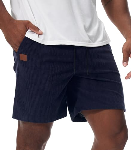 Danfiki Mens Summer Shorts Corduroy Casual Shorts Lightweight with Drawstring Pockets Navy