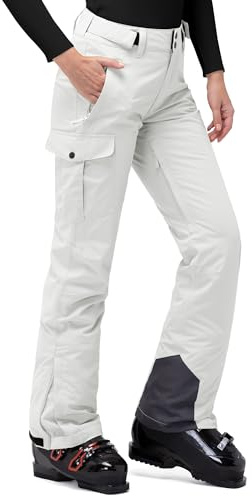 33,000ft Pantalones de esquí para mujer, impermeables, resistentes al viento, softshell, con forro cálido, térmicos, para senderismo, invierno, Blanco, 29L-S