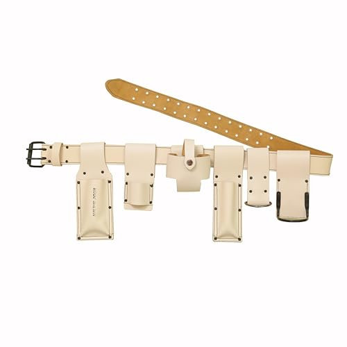Ceinture à outils professionnelle 7 en 1 en cuir, pochette à outils d'échafaudage avec plusieurs supports, blanc, taille 61 à 132 cm, blanc, défaut