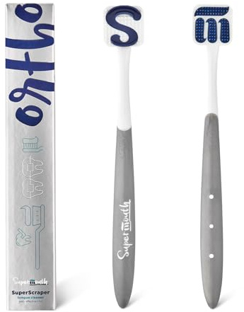 SuperMouth® Ortho Tongue Scraper for Teens & Adults – Patented Triple Action Brush, Scrubber & Scraper Removes Bad Breath & Odor-Causing Buildup From Tongue, Gentle Oral Care with Braces & Aligners