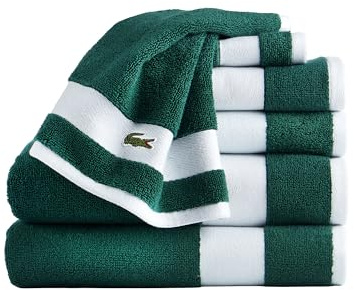 Lacoste Sport Stripe 6-teiliges Luxus-Baumwollhandtuch-Set - Hergestellt aus 100% weicher Supima-Baumwolle, saugfähig & schnelltrocknend, inklusive 2 Badetücher, 2 Handtücher, 2 Waschlappen