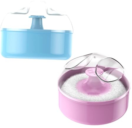 NIYANGLE 2 Stück Babypuderquaste Rund mit Griff Plüsch Puderquaste für Losen Körperpuder Sanfte Babyhaut mit Aufbewahrungsbox für Reisen und Heimgebrauch