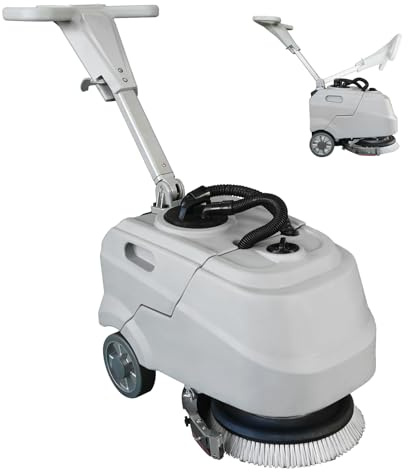 13.7 Walk Behind Floor Scrubber Machine, Foldable Hand Push Floor Scrubber, 17L Large Tank, 180 RPM High-Efficiency Battery Powered for Office, Restaurant, Industrial & Commercial