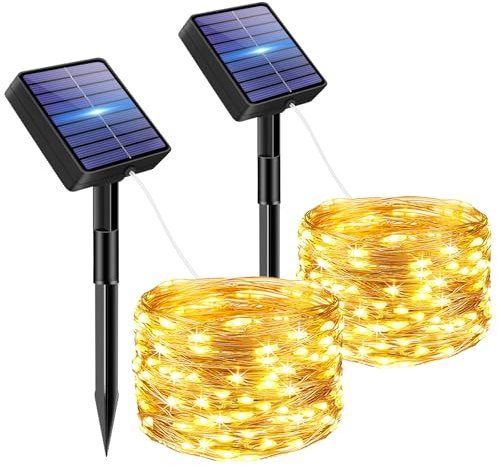 bitjam 2 Stück Solar Lichterkette Aussen, 5M 50 LED Lichterketten Solar Draußen 8 Modi IP65 Wasserdicht Solarlichterkette Außen Wetterfest für Garten Zaun Baum Hof Balkon Deko (Warmweiß)