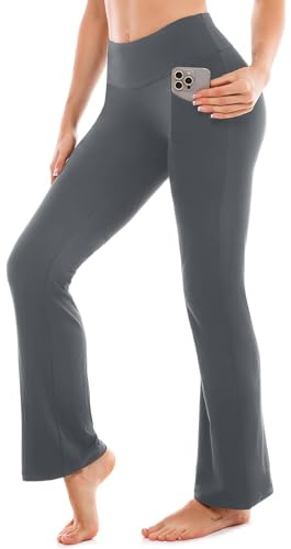 SINOPHANT Yogabyxor för kvinnor utsvängda leggings hög midja bootcut byxor dam gym vida ben träning stretchig, 76 cm – grå, XXL