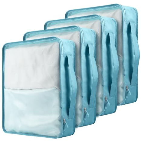 Nagoyuki 4 PCS Large Packing Cubes,40x30x12CM Same Size Suitcase Organiser Bags Compressible Expandable Packing Cubes for Suitcase, Luggage,Handy Helper (Green)