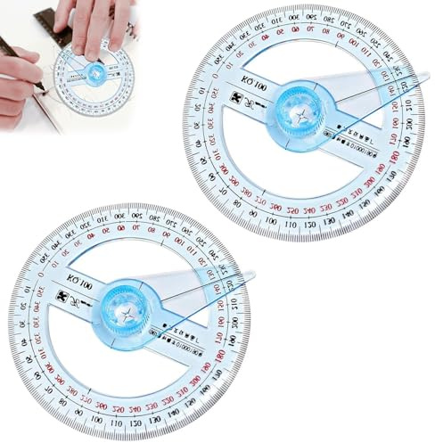 2 transportadores circulares, transportadores circulares de 360 grados, medidor de ángulo, transportador multifuncional con brazo oscilante, regla circular de plástico, herramienta geométrica para
