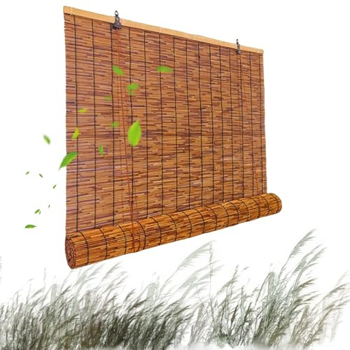 Bamboo Roller Blinds for Outdoor Use UV Protection Roman Shades Retractable Bamboo Shade for Pergola Garden Privacy Screen W53xH63IN (135x160CM)