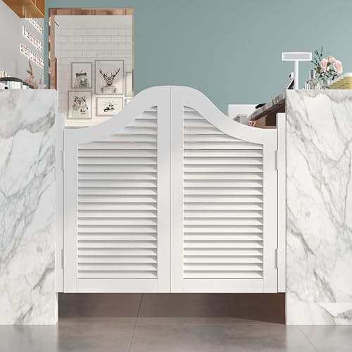 Swinging Half Door, Wood Heavy Duty Saloon Doors with Hinges and Hardware, Entrance Partition Two-Way Swing Half Doors for Kitchen Bar Cellar Porch Stairs(White,H100cm x W145cm)