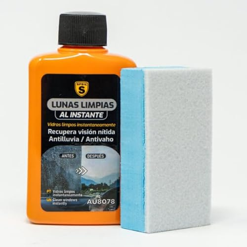 SPSIL Limpiador de Cristales para Auto con Esponja - Antilluvia y Antivaho, Limpieza Instantánea, No Rayante, Uso Interior y Exterior 100ml