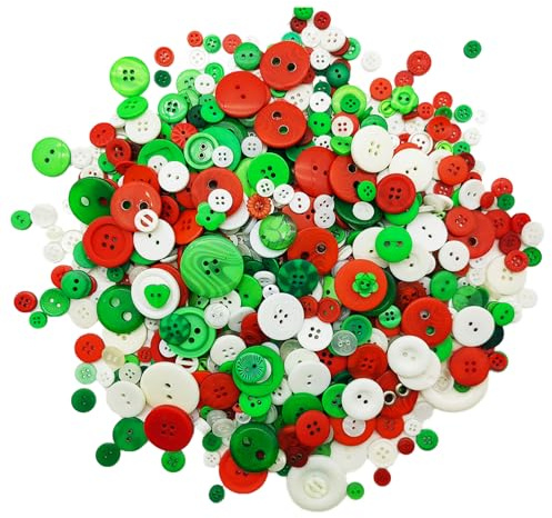 330g Christmas Buttons for Crafts Bulk Red White Green Craft Buttons Assorted Size Christmas Button for Crafting Sewing Art DIY Decoration