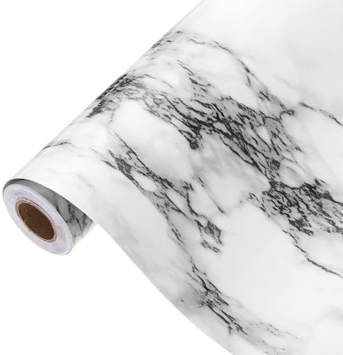 QUARKZMAN Papier Adhésif Marbre 80 cm x 10 m Autocollant Revêtement De Comptoir Papier Peint Marbre Imperméable Pour Mur Comptoir De Cuisine Armoire Salle De Bain, Noir Blanc