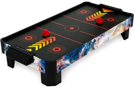 Airhockeytisch für Kinder ab 6 Jahre, Airhockey Game für Tisch mit Gebläse/Motor, Air Hockey Table Top Tischauflage für 2 Spieler inkl. 4x Pusher, 4x Pucks, Torzähler, Zero-G Battle 102x52x20 cm
