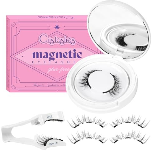 Crislashes Magnetische-Wimpern Set mit Applikator, Kein Kleber erforderlich Magnetische Wimpern Einfach anzubringen und zu entfernen, Magnet-Wimpern Wiederverwendbar und natürlicher Look (06 Set-C)