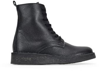 BOSANOVA Botines Militares para Mujer en Piel con Cordones Planos y Suela de Goma Crepe con cuña de 3 cm. Cierre con Cremallera. Plantilla Confort. Negro 36
