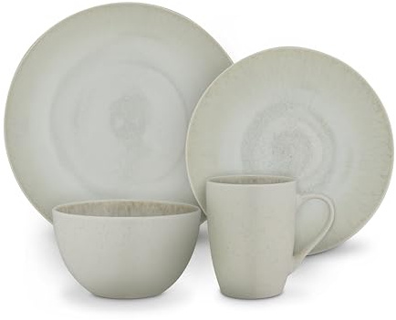Barbary & Oak, 16 Piece Dinner Set, Reactive Glaze Finish, Crafted from Strong & Durable Stoneware, Chip & Scratch Resistant, Dishwasher & Microwave Safe, Seashell, BO867041SEA