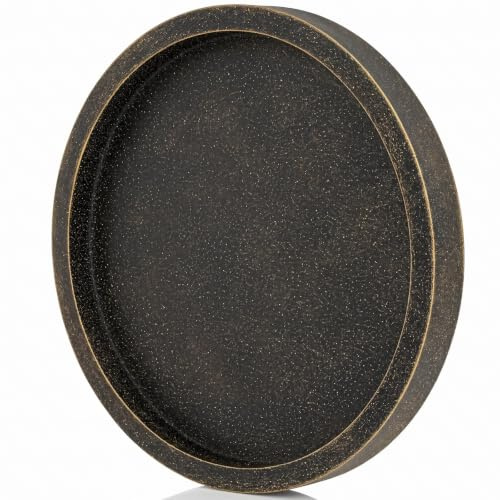 Hanobe Deko Tablett Rund Vintage Gold: 30cm Serviertablett Holz | Antik tischdeko, kerzentablett/kerzenständer, rutschfest, für wohnzimmer couchtisch esstisch küche badezimmer beistelltisch