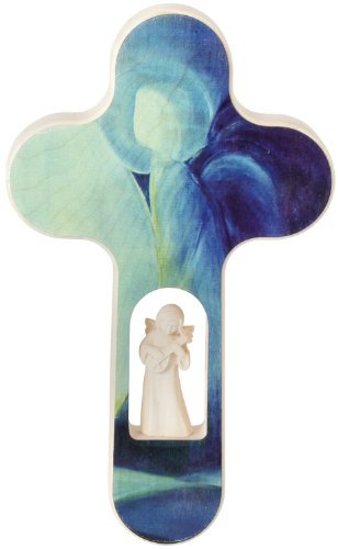 Holzkreuz 20x12 cm mit Loch+Engel: Motiv Engel blau