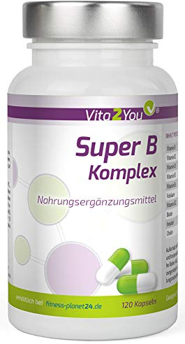 Vita2You Super B Komplex - 180 Kapseln - Hochdosiert - Vitamin B1, B2, B3, B4, B5, B6, B7, B8, B9, B12 - Vitamin B Komplex - Premium Qualität