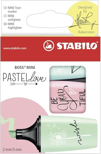 Evidenziatore - STABILO BOSS MINI Pastellove - Astuccio da 3 - Carta da Zucchero/Rosa Antico/Verde Menta