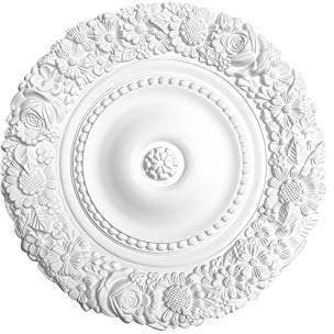 HEXIM Perfect Stuckrosette B3039, Ø 535mm - Deckenrosette weiß, aus PU/Polyurethane, Zierelement, Stuck, Wanddeko Wohnzimmer Lampe rund