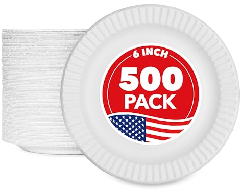 Stock Your Home 6-Inch Paper Plates Uncoated, Everyday Disposable Dessert Plates 6 Paper Plate Bulk, White, 500 Count