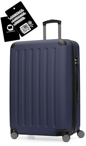 Hauptstadtkoffer Spree - Großer Hartschalen-Koffer + Digitaler Kofferanhänger, TSA, 4 Doppel-Rollen, Trolley, Rollkoffer, Reisekoffer, Volumenerweiterung, 75 cm, 119 Liter, Dunkelblau