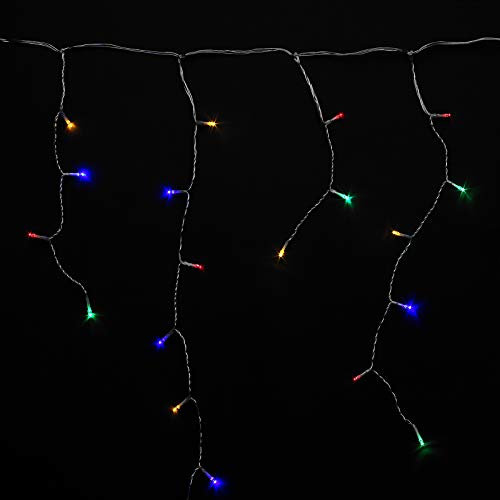 Guirnalda Luces Navidad Cortina 10x1 Metros 345 Leds Multicolor. Luz Navidad Interiores y Exteriores Ip44. Cable Transparente