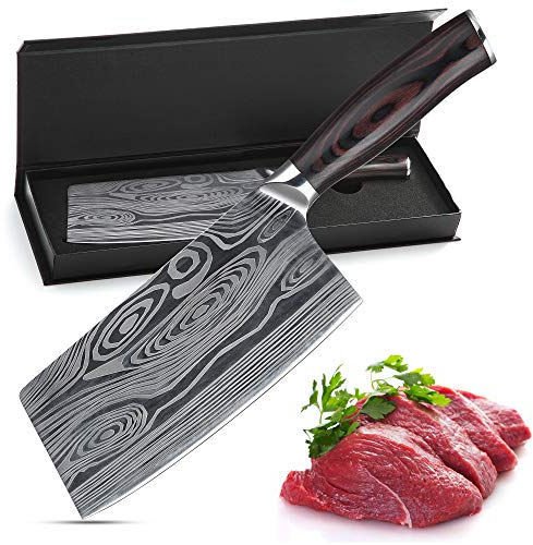 Mannaia per carne, coltello tritatutto tedesco in acciaio inossidabile ad alto tenore di carbonio da 7 pollici, coltello da chef multiuso per casa e cucina con manico ergonomico (Mannaia)