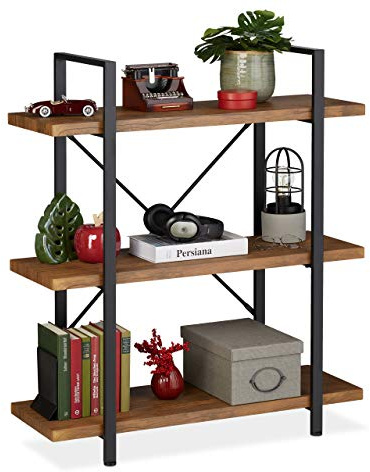 Relaxdays Industrial Regal, Standregal mit 3 Ebenen, HBT: 102 x 90 x 33,5 cm, MDF & Metall, Bücherregal, braun/schwarz