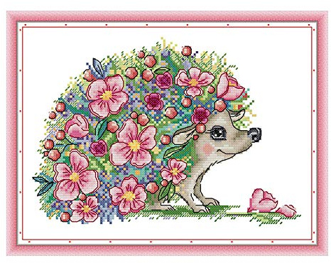 Leczany Stempel-Kreuzstich-Stickset zum Selbermachen, komplettes Sortiment an vorgedruckten Starter-Sets für Anfänger - Wunderschöner Igel 38 x 27 cm