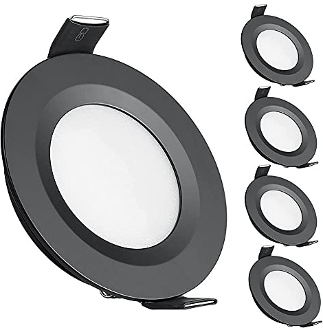 acegoo 4 x Spot LED Encastrable 12V Trou 58-65mm 3W 6400K Plafonnier Encastré pour Camping-car Bateau Caravane Van Yacht, Blanc froid (Noir)