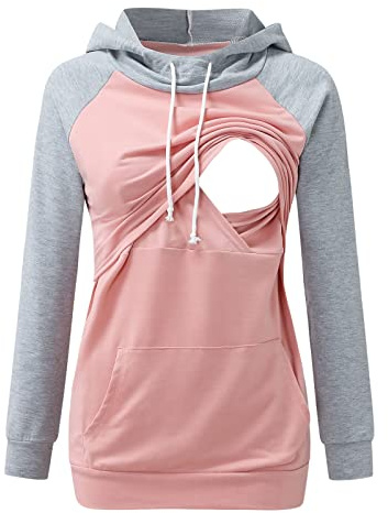 Sudadera Premamá Sudadera de Lactancia Manga Larga Mujer Camisetas con Capucha Maternidad Camisa Estampado de Navideño Premamá Blusas Jersey Hoodie