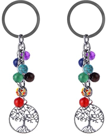 LIUJZZJ 2 Piezas Llavero con Piedras Preciosas Naturales del árbol de la Vida con 7 Chakras Colgante del árbol de la Vida