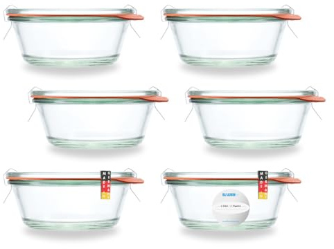 WECK Gourmetgläser 300 ml, 6er Set inkl. Verschluss und Dichtung – Hochwertige Einmachgläser für Saucen, Gewürze, Desserts und Geschenke – langlebig, lebensmittelsicher, inklusive Etiketten