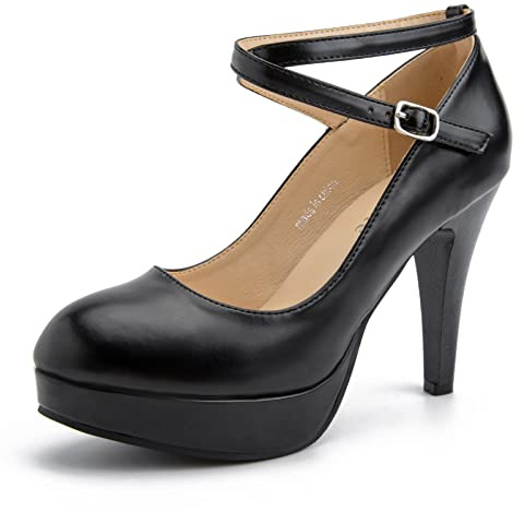 fereshte Women's Platform Pumps, Ankle Strap, High Heel, Closed Toe, Party Wedding Dress Shoes Matte Black 47 - US 13