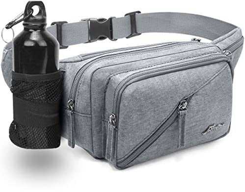 Bauchtasche Gürteltasche für Damen und Herren Wasserabweisend Hüfttasche mit Flaschenhalter, Multifunktionale Gurt Verstellt Bauchtasche für Wandern, Hundespaziergänge, Outdoor-Aktivitäten (grau)