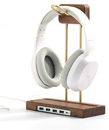 Headphone Holder Headset Stand Wooden Headphone Stand Brass Creative Black Walnut Headphone Shelf Bracket Headset Headphone Holder Earphone Rack Desk Headphone Stand (Blue : B- with USB)