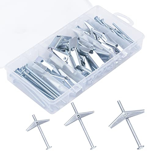 KURUI Hollow Wall Anchors Assorted Kit, 44Pc Heavy Duty Toggle Bolts and Wing Nut Kit, Drywall Anchors Assortment Set, Butterfly Anchors for Hanging Picture Curtain Rod Plant (1/8in, 3/16in, 1/4in)