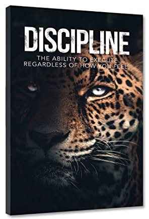 Hustling Sharks® Tierbilder auf Leinwand als XXL Wandbild Disciplin - Leinwandbilder im Hochformat, Wandbild Tiere, Wandbild Schlafzimmer, Deko Wohnzimmer, Leopard, Spruch Bild, Büro (30x45cm)