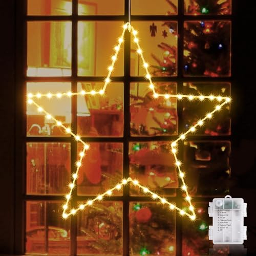 GlobaLink LED Luci Natale Stelle Pieghevole, Stella di Natale Luminosa, 1 Pacchetto Bianco Caldo 8 Modalità Batteria Alimentata Stelle Decorative da 50 CM con 70 LED, Decorare Natale,Matrimonio,Festa