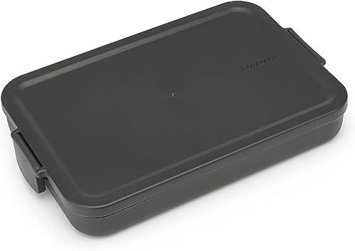 Brabantia - Boîte à Repas Make & Take - Plate - Peut Contenir vos petits Sandwichs - Couvercle à Clips - Convient pour le Congélateur, Lave-Vaisselle & Micro-Ondes - Dark Grey - 25,5 x 16,6 x 3,7 cm