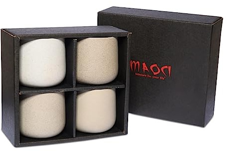 Teeladen Herzberg Maoci - japanische Teebecher hell im 4er Set mit je 150ml - als Geschenkbox verpackt