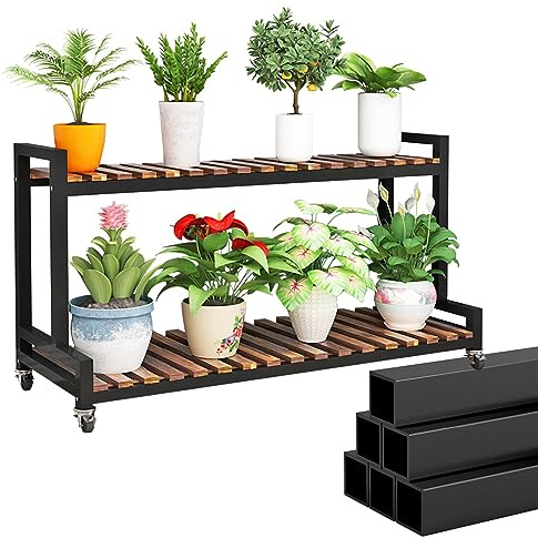 LIGUOYI Pflanzenständer Blumenständer Holz, Lagerregal Breite 80cm 100cm 120cm Metall Blumentreppe 2 Ebenen 3 Ebenen Blumenetagere Schwarz Weiß Schuhablage Display Regal Dekoständer